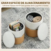 HOMCOM Juego de 2 Puff Almacenaje Tapizados en Chenilla y PU Asiento Acolchado para Pasillo Dormitorio Marrón y Crema(m-5)
