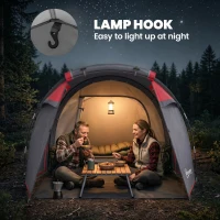 Outsunny 2 Man Tunnel Tent with Sewn-in Groundsheet, Air Vents, Rainfly, 2000mm Large Camping Tent with Bedroom, Porch, Living Area for Camping, Hiking, 426L x 206W x 154H cm, Dark Grey(m-6)