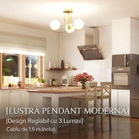 HOMCOM Candelabru de Tavan Vintage cu 3 Puncte de Lumină Socluri G9, 42x42x26.5 cm, Auriu(m-8)