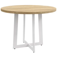 HOMCOM Tavolo da Pranzo Rotondo Moderno per 4 Persone, Ø100x75cm, Legno Naturale e Bianco(m-1)