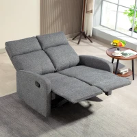 HOMCOM 2-Sitzer-Sofa, individuell verstellbare Rückenlehnen, Fußstütze, Stoffbezug, Stahl, Grau(m-10)