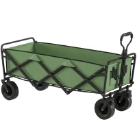 Outsunny Chariot de Jardin Pliable 130L avec Roues, Remorque Robuste avec Freins, Poignée Réglable, vert(m-1)