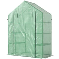 Outsunny Seră de Grădină cu 2 Rafturi pe 3 Niveluri și Intrare cu Fermuar, din Oțel și PE, 142x73x195 cm, Verde(m-12)