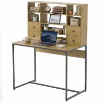 HOMCOM Computertisch mit 4 Schubladen und Regalen, Schreibtisch 105 cm, Naturholz(m-11)