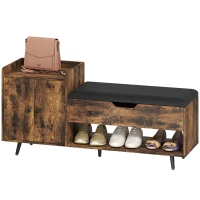 HOMCOM Banco Zapatero Industrial con Asiento Acolchado Compartimento Oculto Estantes Puertas 127x35x59 cm Marrón Rústico(m-11)