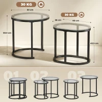 HOMCOM Nest of Tables with Steel Frame and Tempered Glass Tabletop, Modern Coffee Table Set of 2, Black(m-3)
