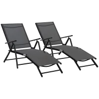 Outsunny Lot de 2 bain de soleil, chaise longue pliante, dossier réglable 7 positions, cadre en aluminium, 64x134x95cm, noir(m-11)