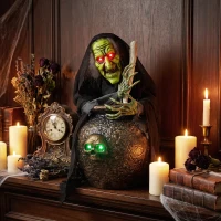 HOMCOM Bruxa de Mesa Animada para Halloween com Som de Risada, Olhos Iluminados e Ativação por Som/Toque(m-6)