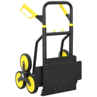 DURHAND Diable d'escalier pliable 120 kg 6 roues, diable demenagement en acier avec cordes télescopiques, 44x67x106,5cm, jaune(m-12)