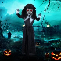 HOMCOM Horrorpuppe, Helloweendeko, gruselige Stimme & Musik, rote Augen, beweglich, 160 cm(m-10)