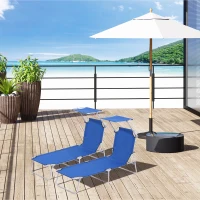 Outsunny 2 Pieces Outdoor Foldable Sun Lounger, 4 Level Adjustable Backrest Reclining Sun Lounger Chair with Angle Adjust Sun Shade Awning for Beach, Garden, Patio, Blue(m-2)