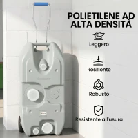 Outsunny Serbatoio per Acqua da Campeggio 40L con Ruote e Maniglia Regolabile, Tubo e Rubinetto Inclusi, Grigio(m-7)