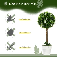 HOMCOM Set of 2 Decorative Artificial Plants Ball Trees with Flower for Home Indoor Outdoor Decor, 60cm ,White(m-6)