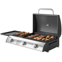 Outsunny Barbacoa de Gas BBQ Gas con 3 Quemadores 7,5 kW con Parrilla Plancha Estante Lateral Convertible Termómetro Negro(m-11)