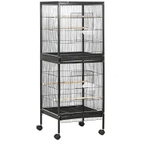 PawHut Gabbia Voliera per Uccelli per Interni con Ruote e Vassoi Estraibili, 51.5x50x140 cm, Nero(m-1)