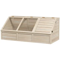 PawHut Maison enclos cage pour petit animal tortue en bois avec couvercle ouvrable, loquets, 2 espaces distincts, bois naturel(m-12)