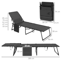Outsunny Șezlong pliabil cu pernă, tetieră și buzunar lateral, 58x189x32,5 cm, negru(m-3)