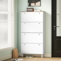 HOMCOM Dulap pentru Pantofi 32 Perechi cu 4 Sertare Rabatabile, Rafturi Reglabile, Modern, 80 x 23,5 x 157 cm, Alb(m-4)