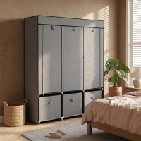 HOMCOM Armario de Tela Armario Ropero con 2 Barras 5 Estantes Abiertos 3 Cajones Cremallera Marco Acero 125x43x162,5 cm Gris(m-8)