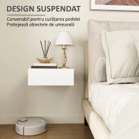 HOMCOM Noptier Suspendat Modern cu Sertar, din Lemn, 40x30x15 cm, Alb(m-5)