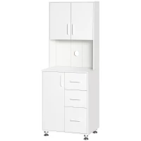 HOMCOM Küchenschrank Hochschrank mit 2 Türen Regal Mikrowellenregal Küchenbuffet mit unterem Aufbewahrungsschrank und 3 Schubladen Kommode Spanplatte Stahl Weiß 60 x 40 x 160 cm(m-11)