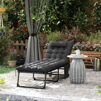 Outsunny Lettino Prendisole Pieghevole con Cuscino, Poggiatesta e Tasca Laterale, 58x189x32.5 cm, Nero(m-2)