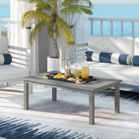 Outsunny Table basse rectangulaire plateau à lattes pour intérieur/extérieur en aluminium, 100 x60 x37 cm gris(m-2)