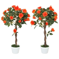 Outsunny Plantă artificială de trandafir cu 21 de flori, ghiveci umplut cu ciment și mușchi, Ø18x90 cm, portocalie