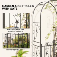 Outsunny 2.17m Steel Garden Arch with Gate, Wedding Arch for Outdoor, Garden, 107W x 45D x 217H cm Black(m-4)