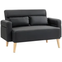 HOMCOM Sofá de 2 Plazas con Tapizado de Cuero Sintético Acolchado Grueso y Patas de Madera para Salón 117x78x78 cm Negro(m-11)