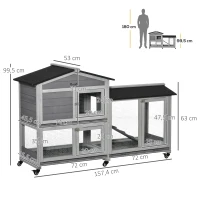 PawHut Conigliera a 2 Livelli con Rete Protettiva e Rotelle in Legno e Metallo, 157.4x53x99.5 cm, Grigio(m-3)
