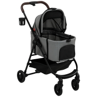 PawHut Dog Stroller, 3 in 1 Foldable Pet Stroller for Small Puppy Cat with Detachable Travel Carrier, Storage Basket, Grey