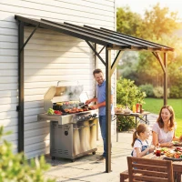 Outsunny Grillpavillon 2,44 x 1,48 m Gartenpavillon mit Pultdach, Gartenlauben mit UV-Schutz 50+ Dunkelgrau(m-8)