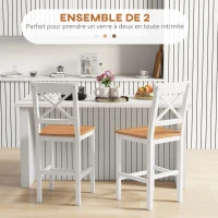 HOMCOM Lot de 2 tabourets de bar, chaises hautes campagne, dossier haut et repose-pieds, 41x46x97,5cm, blanc et bois naturel(m-4)