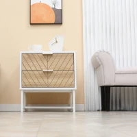 HOMCOM Modern Bedside Table with 2 Drawers and Metal Frame, Sofa Side Table for Bedroom Living Room, White and Oak(m-7)