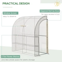 Outsunny Walk-In Lean to Wall Greenhouse with Windows and Doors, Outdoor Green House with 3 Tiers 4 Wired Shelves, 200L x 100W x 215Hcm, White(m-6)