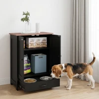 PawHut Pet Feeding Station with Raised Dog Bowls, Adjustable Panel, Hooks, Black(m-14)