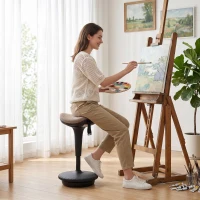 HOMCOM Tabouret dynamique, tabouret assis-debout ergonomique, hauteur réglable, rotatif à 360°, 34 x 34 x 68,5-83,5 cm, marron(m-9)