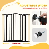 PawHut Metal 74-80cm Adjustable Pet Gate Safety Barrier w/ Auto-Close Door Black(m-4)