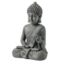 Outsunny Statue de Jardin, Sculpture de Bouddha Assis en Oxyde de Magnésium, Décoration Spirituelle 32 x 23 x 51 cm, Gris Foncé(m-12)