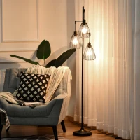 HOMCOM Lampada da Terra Vintage Industriale in Metallo Nero, Lampada a Piantana da Terra Moderna Ф35 x 170cm(m-1)