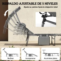 Outsunny Set de 2 Tumbonas Plegables con Reposacabezas Parasol Bolsillo Lateral y Respaldo Reclinable en 5 Posiciones Gris(m-5)