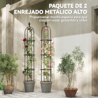 Outsunny Juego de 2 Obeliscos de Jardín de Acero PE 1,74 m Enrejados para Plantas Trepadoras Rosas para Exterior Patio Negro(m-4)