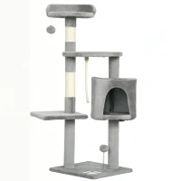 PawHut Arbre à chats multi-équipements griffoirs grattoirs plateformes niche corde jouets 40 x 40 x 114 cm gris(m-1)