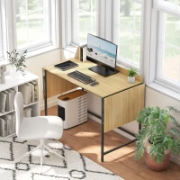 HOMCOM Klappbarer Computertisch mit 2 Ausziehplatten, viel Platz für Monitore, Metallbeine, robuste Konstruktion, Eiche+Schwarz(m-10)