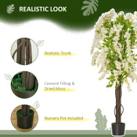 HOMCOM Artificial Plant White Wisteria Tree Faux Decorative Plant in Nursery Pot for Indoor Decor, 160cm(m-4)