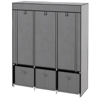HOMCOM Armario de Tela Armario Ropero con 2 Barras 5 Estantes Abiertos 3 Cajones Cremallera Marco Acero 125x43x162,5 cm Gris(m-10)