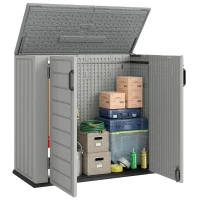Outsunny Gartenschrank 940L Kunststoff Mülltonnenbox 142x67x119cm Geräteschuppen mit abschließbar Doppeltür Klappdeckel(m-12)