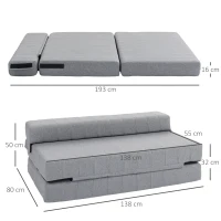 HOMCOM Klappsessel mit Bettfunktion, Gästebett, faltbar, bis 250 kg, 138x80x50 cm, Grau(m-3)