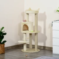 PawHut Copac pentru Zgâriat pentru Pisici Adulte cu Cușcă Spațioasă și Platformă, 104 cm, Alb Crem(m-10)